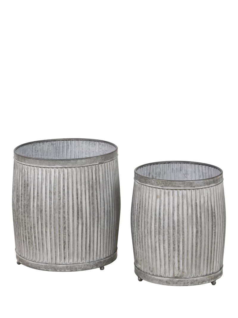 Pacific ribbed zinc outdoor planters set of two (British brand)