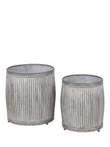 John Lewis Pacific Barrel Ribbed Zinc Outdoor Planters, Set of 2, Silver- Buy online at McGrocer