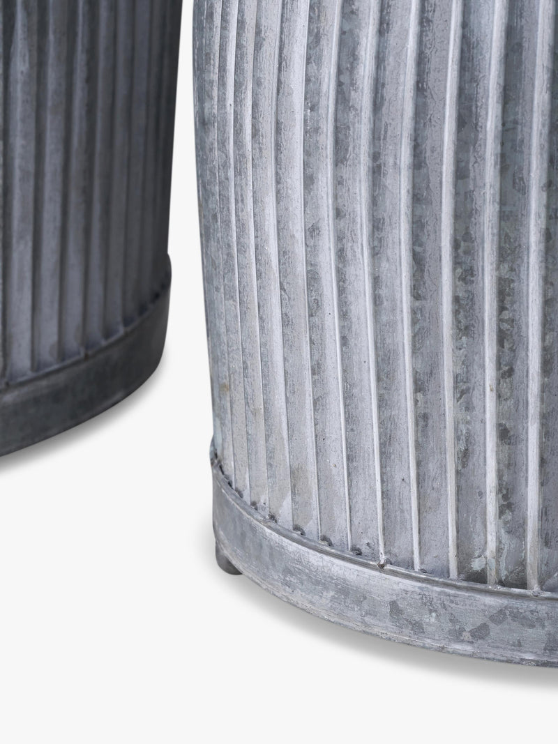 Pacific ribbed zinc outdoor planters set of two (British brand)