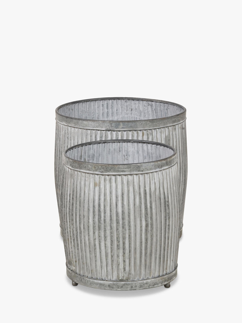 Pacific ribbed zinc outdoor planters set of two (British brand)