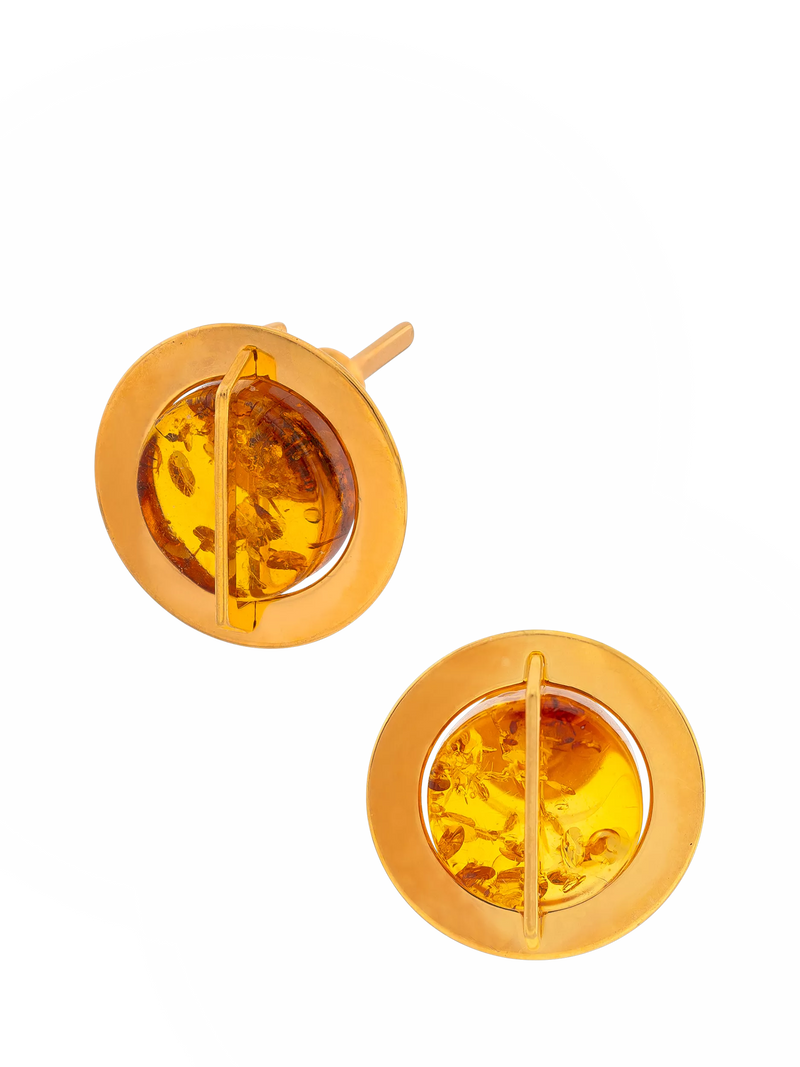 Be-Jewelled Baltic amber stud earrings gold cognac - British product