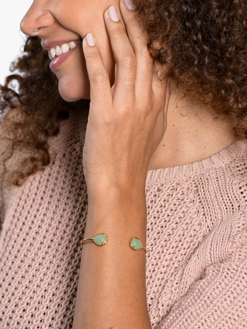 My Jewellery List Tess Daly teardrop bangle aventurine yellow gold, UK version