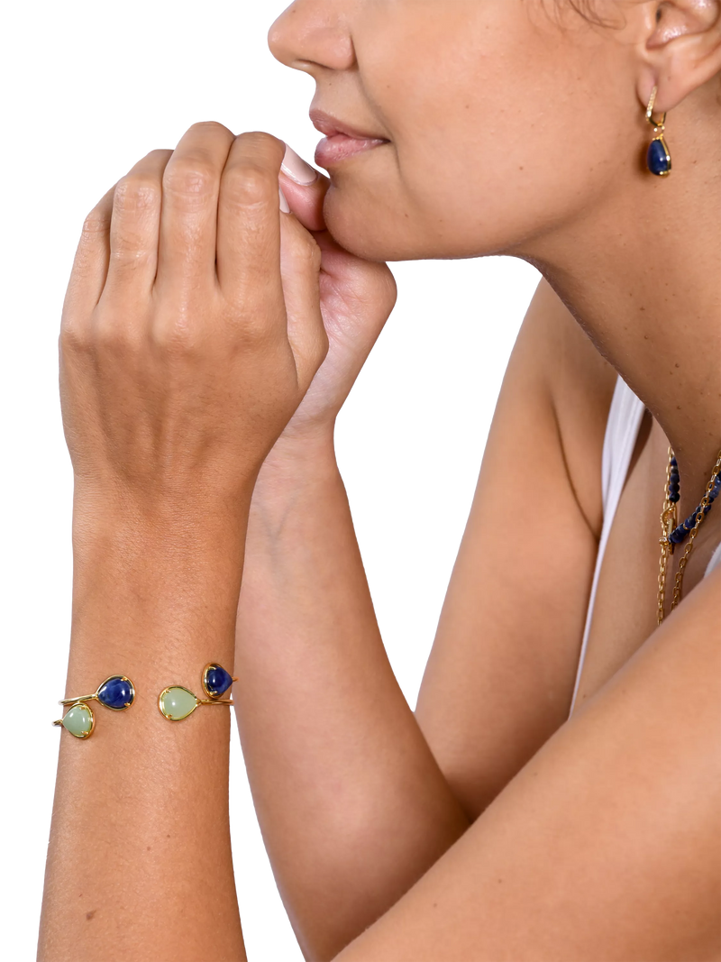 My Jewellery List Tess Daly teardrop bangle aventurine yellow gold, UK version