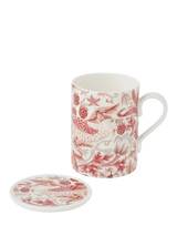 John Lewis Morris & Co. Strawberry Thief Bone China Mug & Coaster Set, Madder Red, 340ml- Buy online at McGrocer