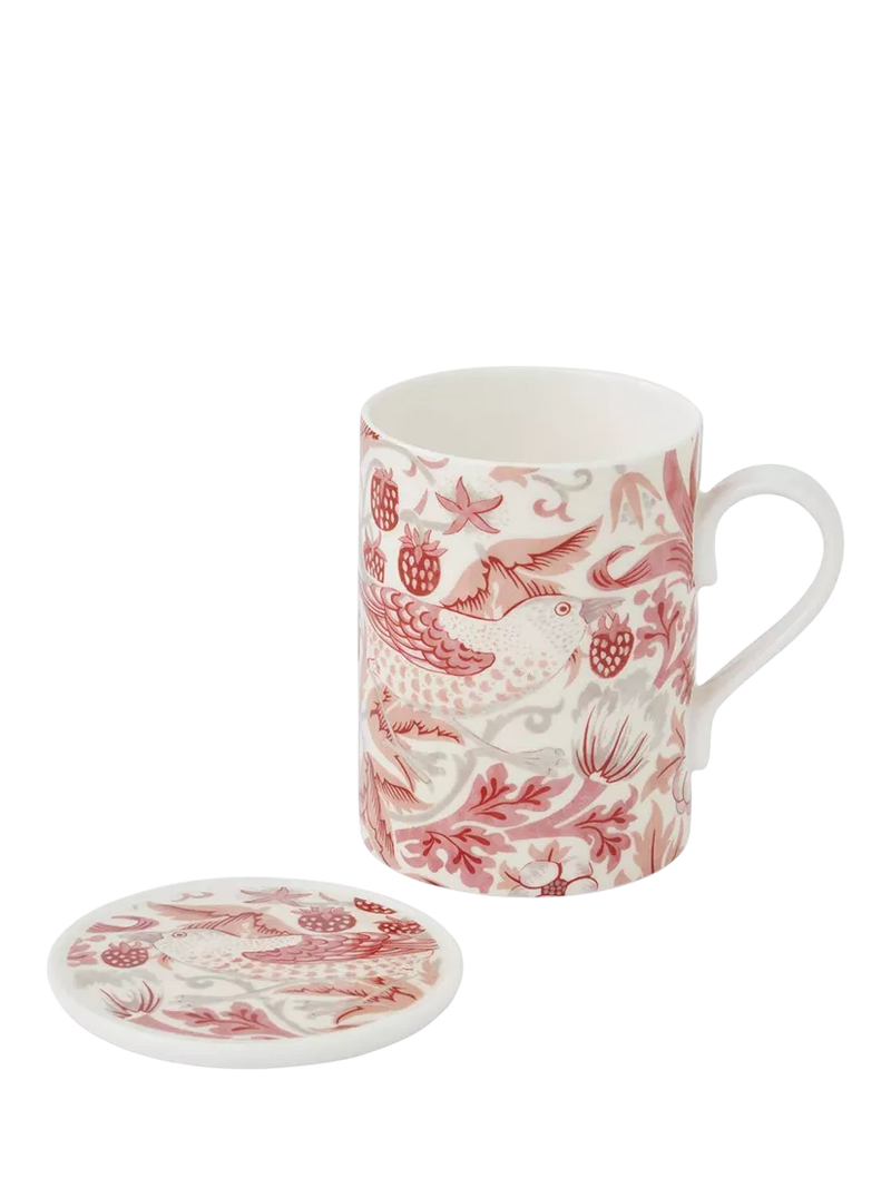 Morris & Co. Strawberry Thief bone china mug and coaster set 340ml (British brand)
