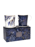 Sara Miller fine china mug and coaster set indigo white 344ml, imported from the UK