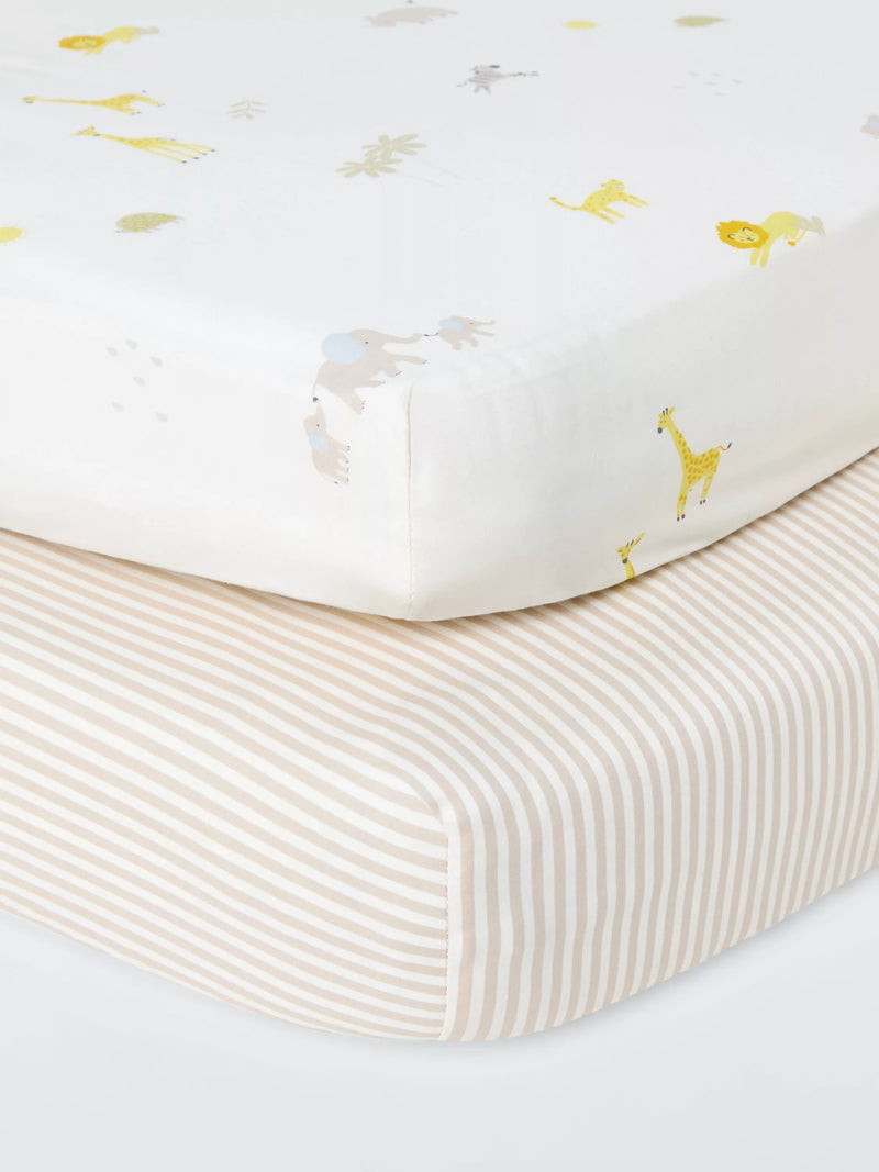 John Lewis Safari fitted cot sheets 60x120cm - British product