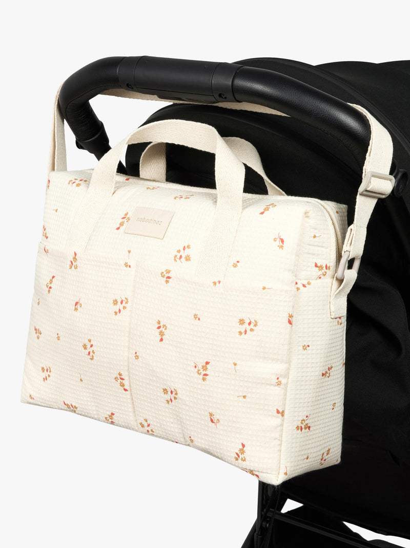 Nobodinoz Gala changing bag yellow lily organic cotton, UK version