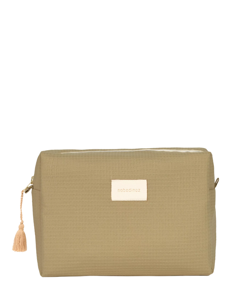 Nobodinoz Diva wash bag in olive green, imported from the UK