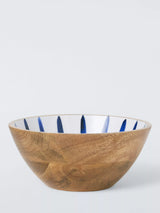 John Lewis John Lewis Coastal Mango Wood Serve Bowl, 18cm, Blue/Natural- Buy online at McGrocer