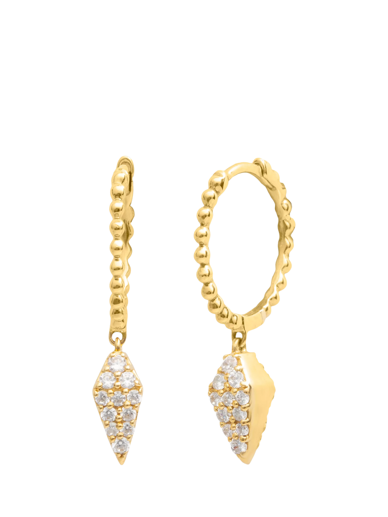 LARNAUTI pavé pyramid bead hoop earrings 0.35ct 9mm, imported from the UK