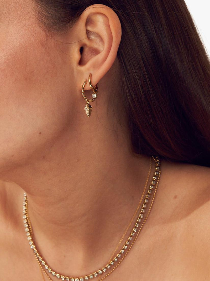 LARNAUTI pavé pyramid bead hoop earrings 0.35ct 9mm, imported from the UK