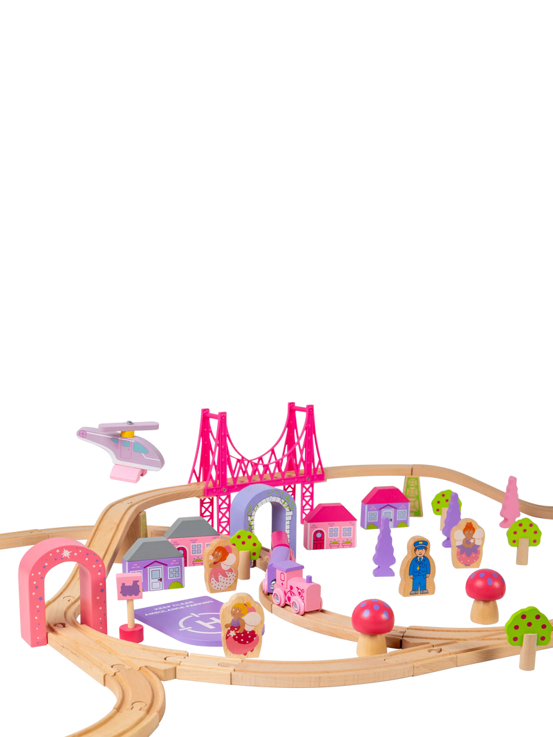 Bigjigs Toys Fairy Town Pink Wooden Train Set UK version