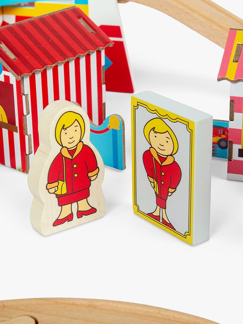 Bigjigs Toys wooden fun fair train set (British brand)