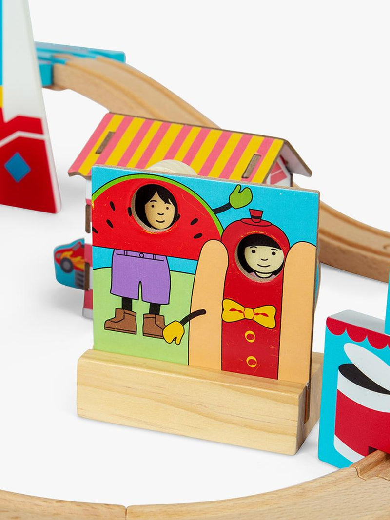 Bigjigs Toys wooden fun fair train set (British brand)