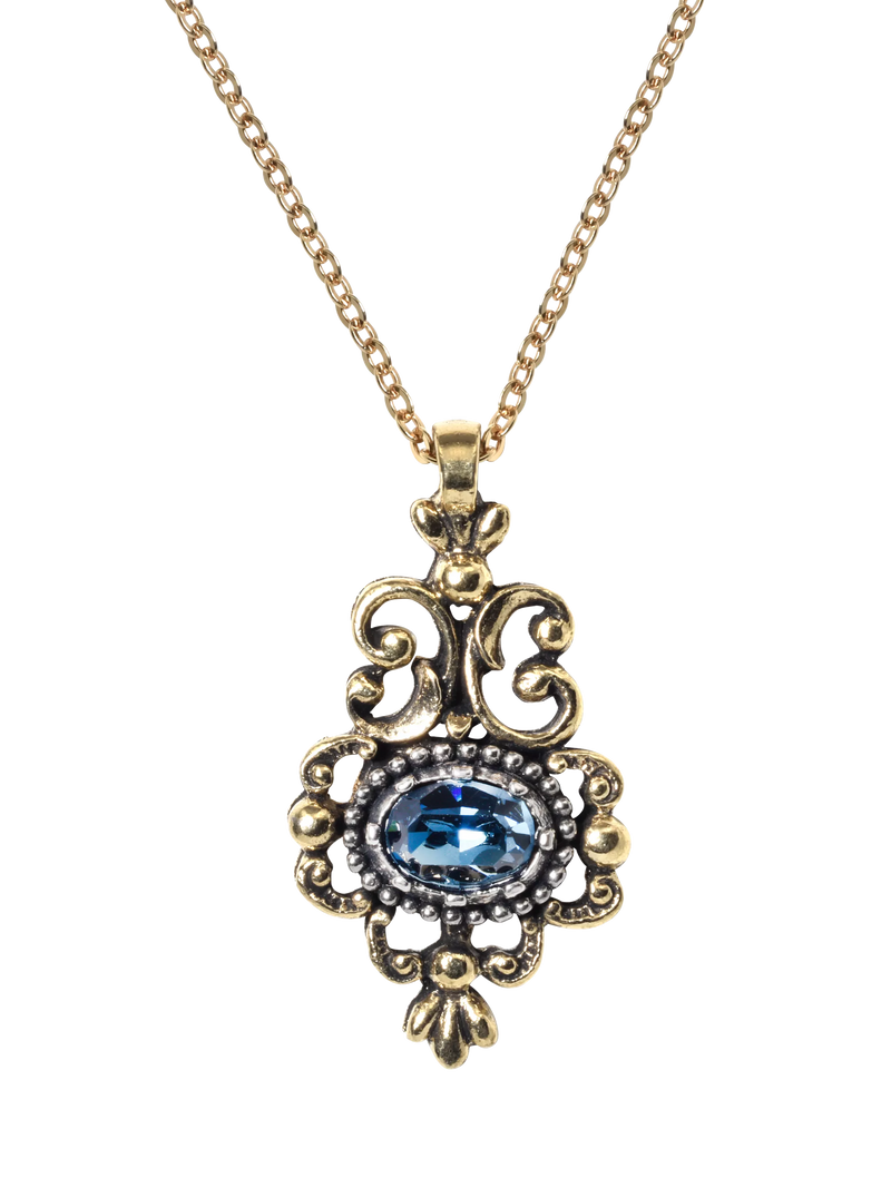 Eclectica pre-loved filigree gold pendant with blue stone - British product