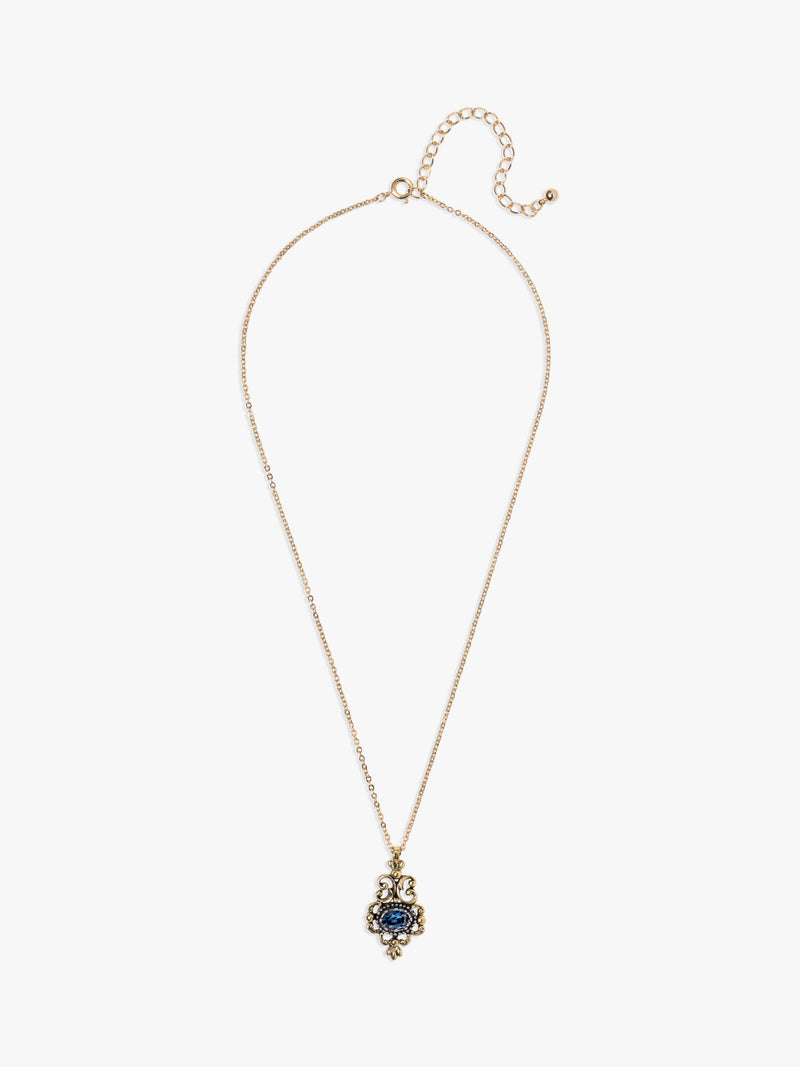 Eclectica pre-loved filigree gold pendant with blue stone - British product