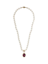John Lewis Eclectica Pre-loved Detachable Crystal Pendant and Pearl Necklace, Amethyst/Cream, 45cm- Buy online at McGrocer