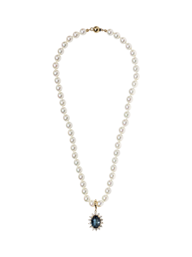 Eclectica blue crystal pendant with faux pearls (British brand)