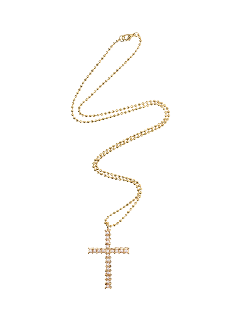 Eclectica pre-loved cross pendant with faux pearls, imported from the UK
