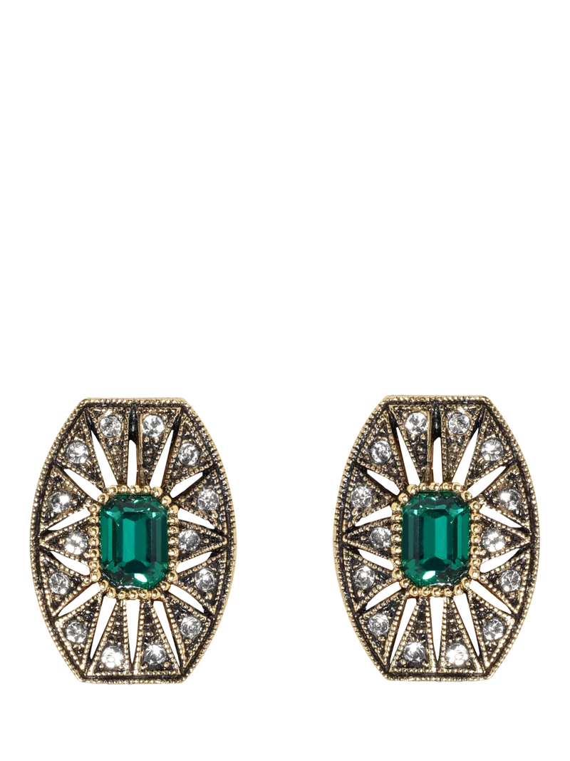 Eclectica pre-loved octagon clip-on earrings green crystals, imported from the UK