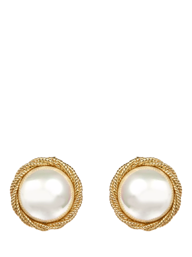 Eclectica pre-loved clip-on earrings faux pearl gold plate vintage, UK version