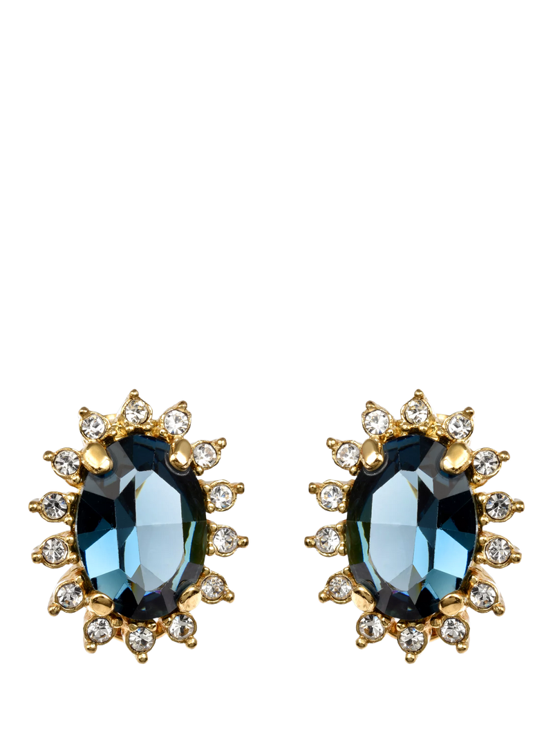 Eclectica oval clip on earrings blue crystal gold plate - British product