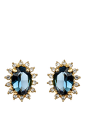 Eclectica oval clip on earrings blue crystal gold plate - British product