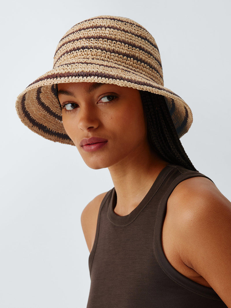 John Lewis stripe raffia bucket hat, imported from the UK