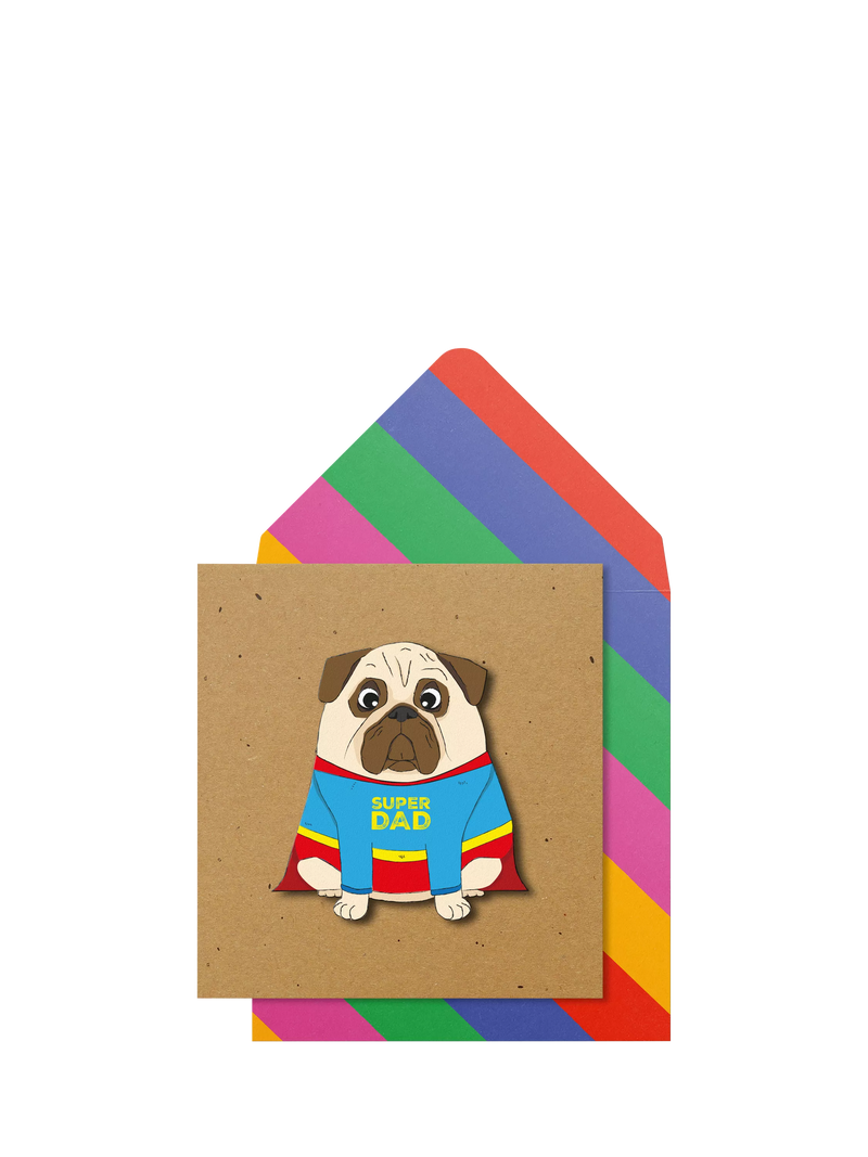 Tache Crafts Super Dad Pug Father's Day card, UK version