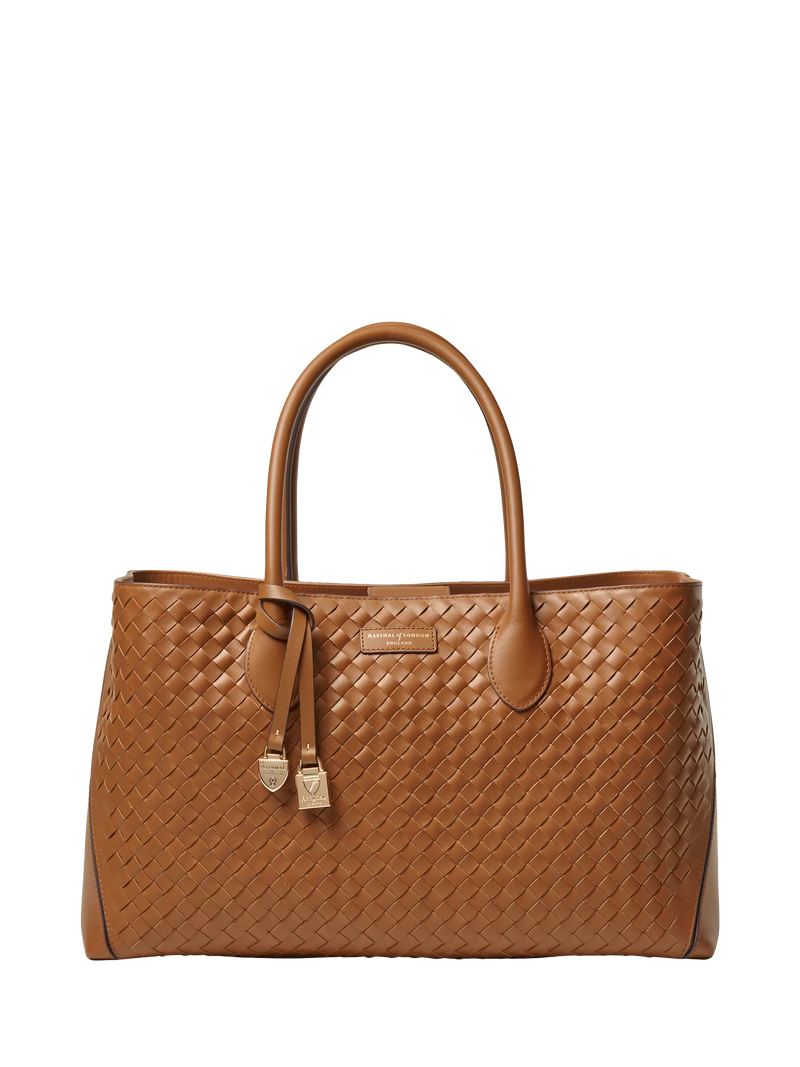 Aspinal of London tan woven leather tote bag, British brand