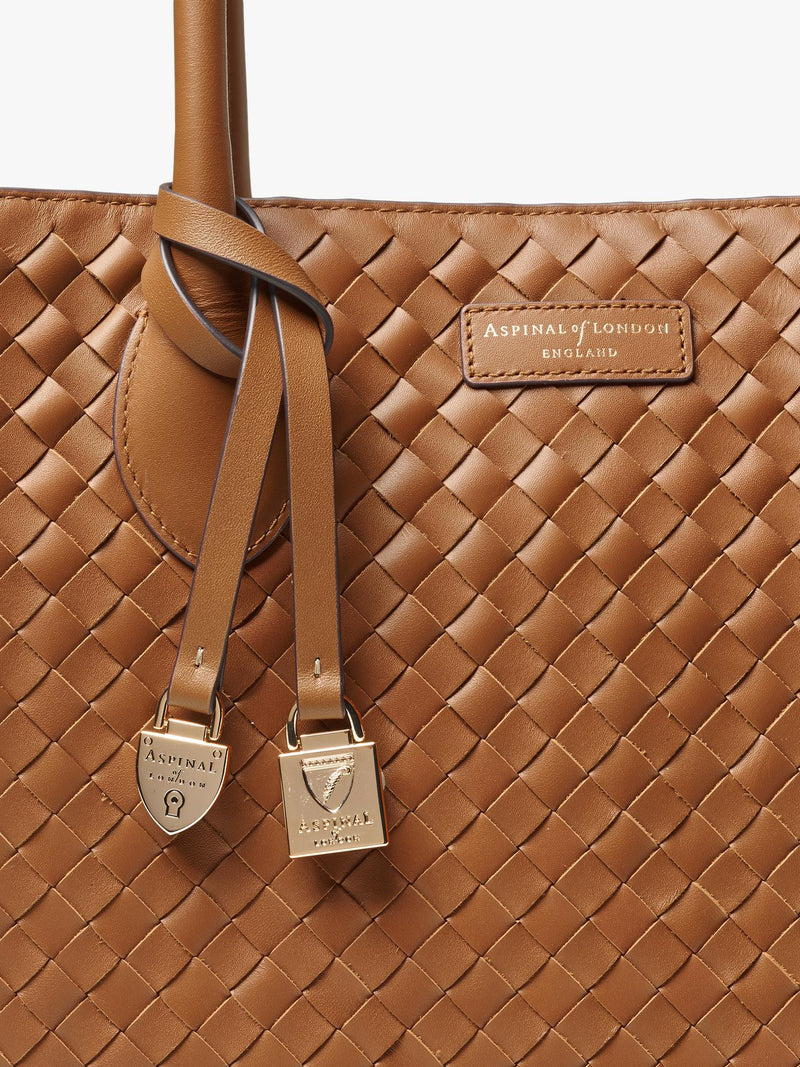 Aspinal of London tan woven leather tote bag, British brand