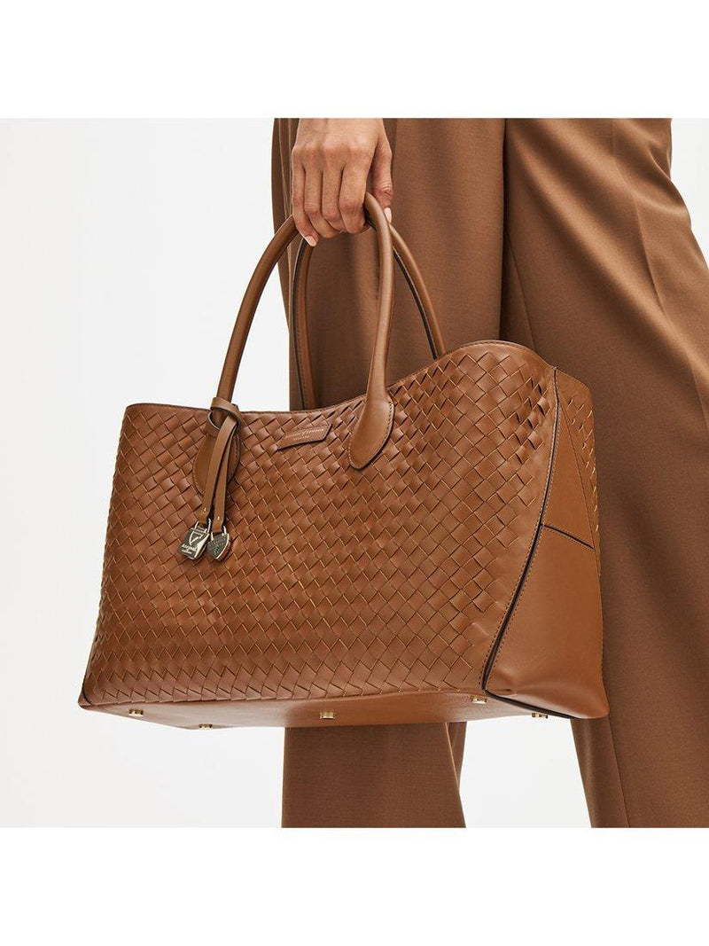 Aspinal of London tan woven leather tote bag, British brand