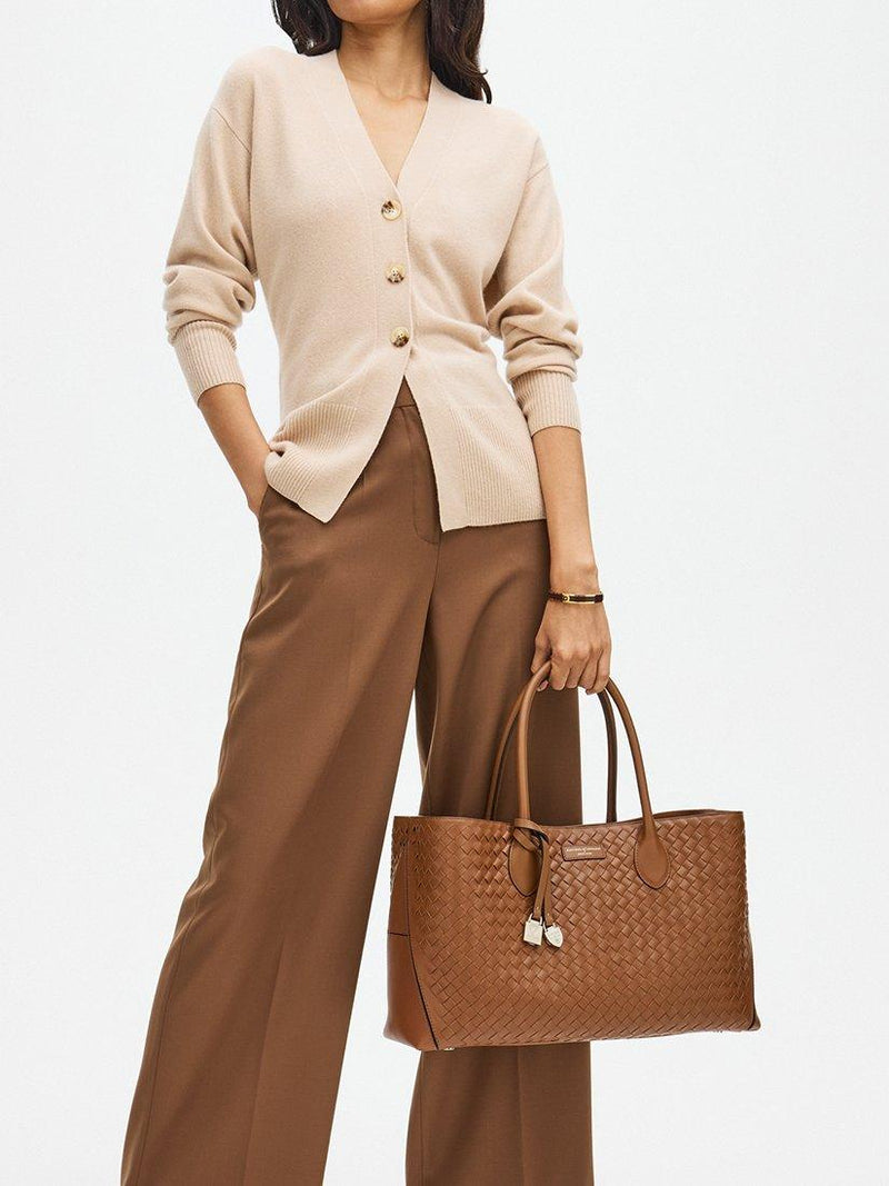 Aspinal of London tan woven leather tote bag, British brand