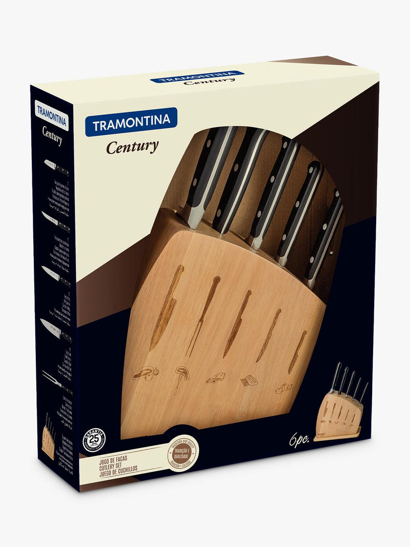 Tramontina Century Oak 6-piece knife block set (British brand)