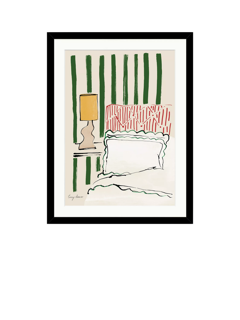 John Lewis framed print striped green bedroom 42x32cm - British product
