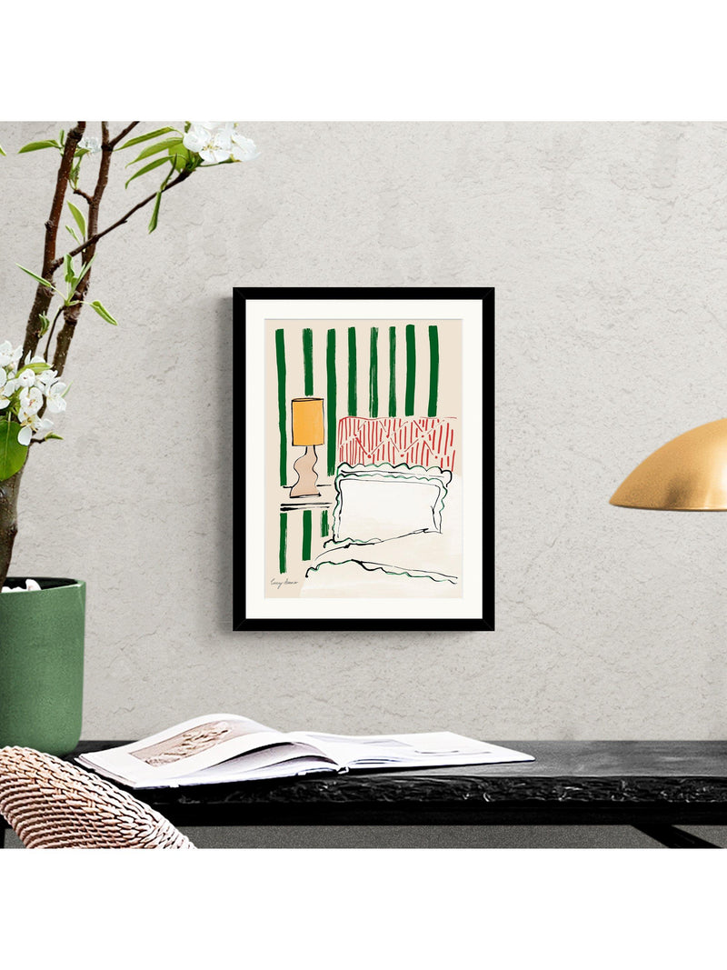 John Lewis framed print striped green bedroom 42x32cm - British product