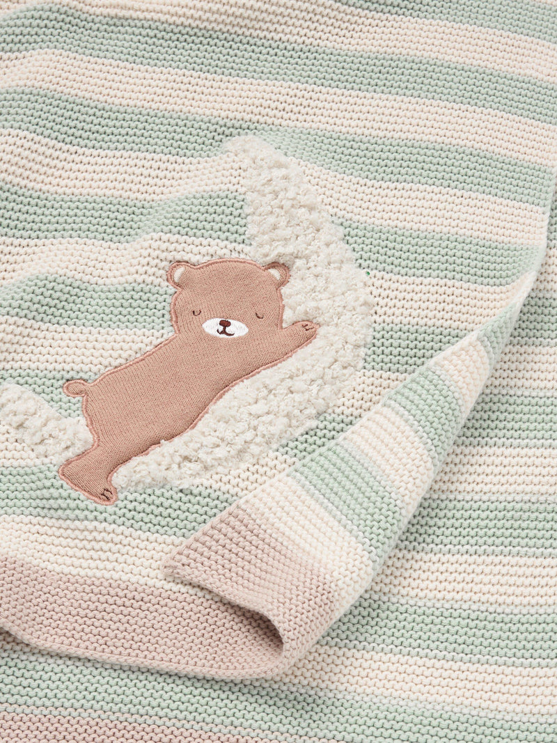 John Lewis green bear stripe blanket 75x100 cm (British brand)