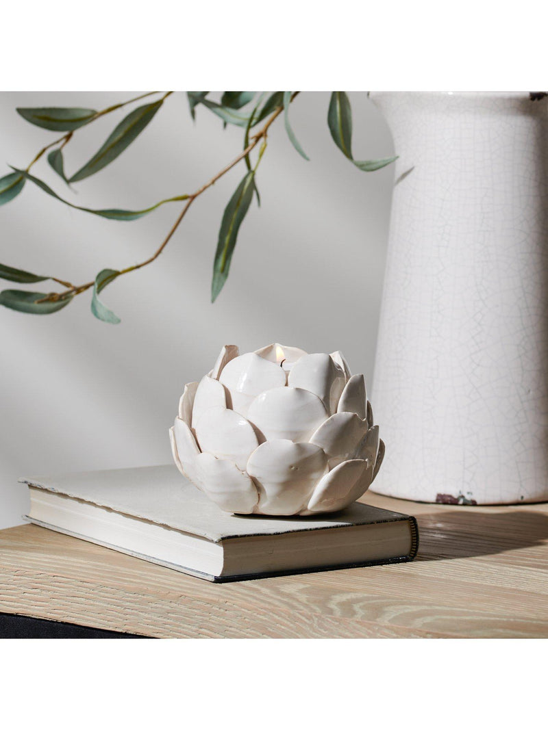 Neptune small stoneware artichoke tealight candle holder off white - British product