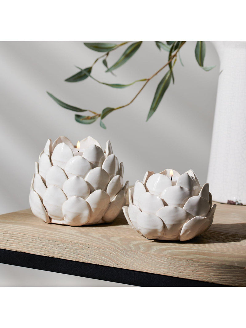 Neptune small stoneware artichoke tealight candle holder off white - British product