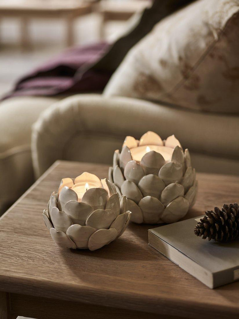 Neptune stoneware artichoke tealight candle holder off white, UK version