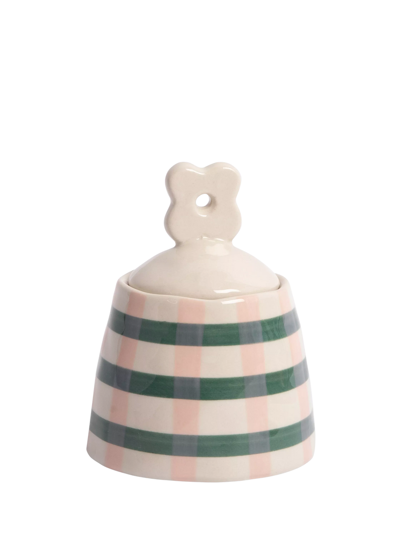 Caroline Gardner floral lid jar pink/teal - British product