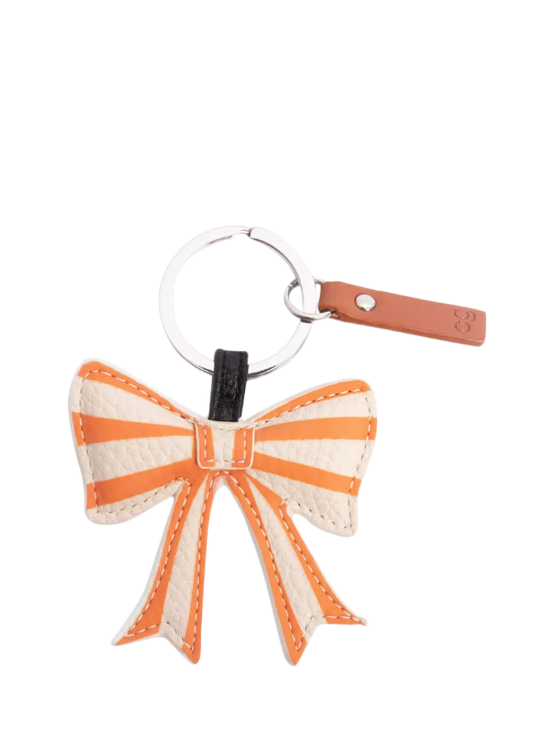 Caroline Gardner stripe bow keyring in pink and red (British brand)