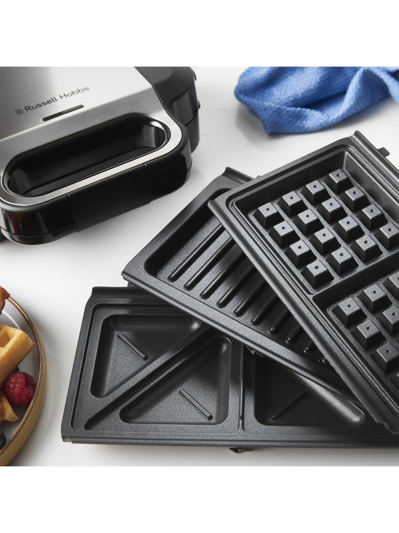 Russell Hobbs 3-in-1 sandwich panini waffle maker black silver - British product