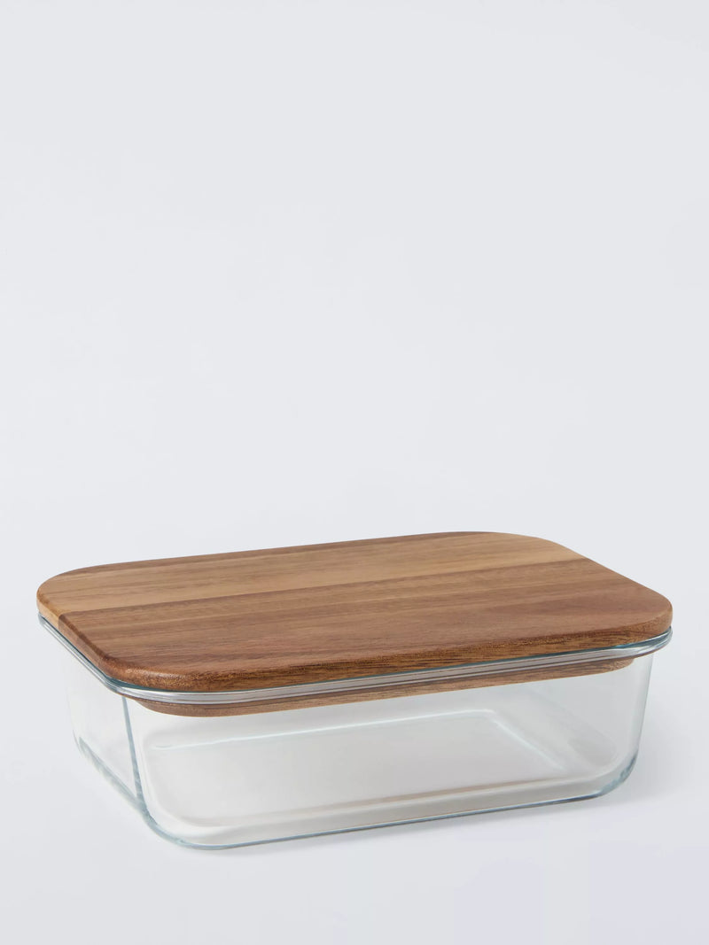 John Lewis Rectangular Glass Storage Container with Acacia Wood Lid 1040ml