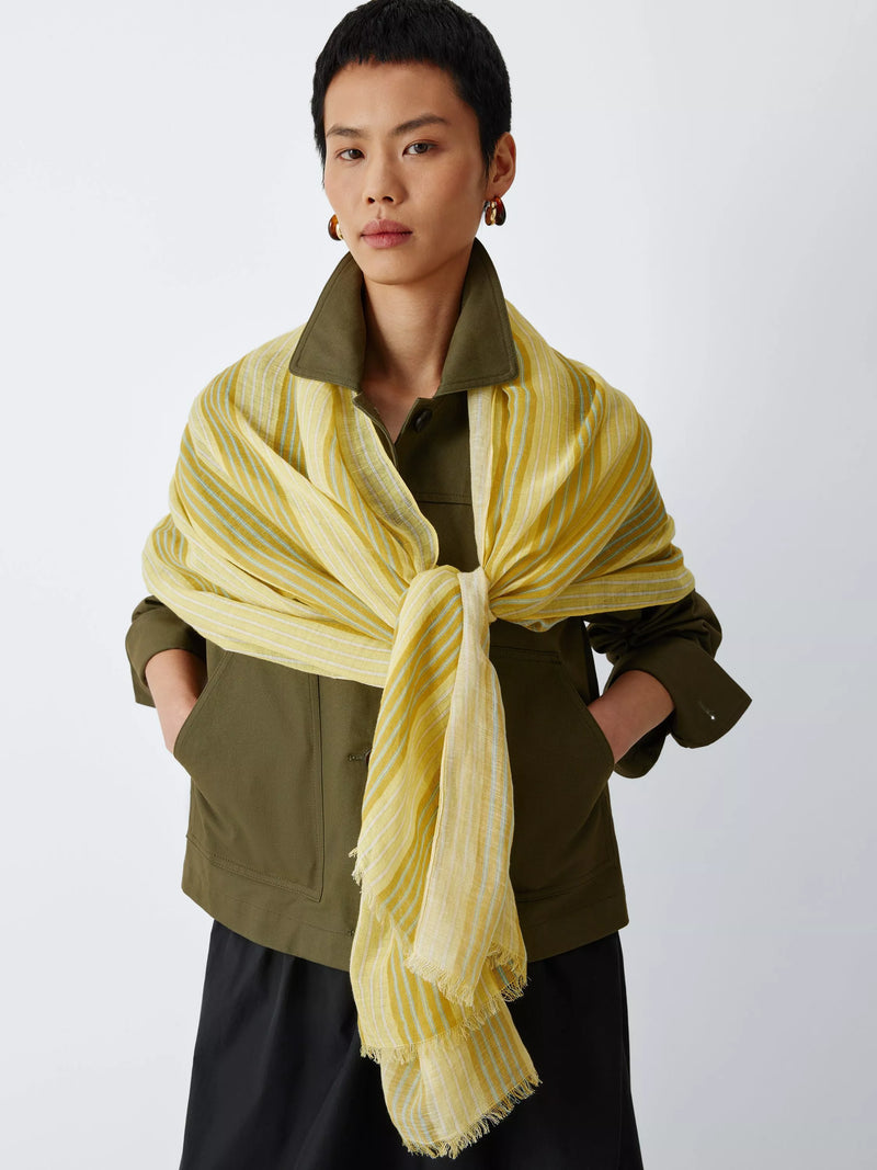John Lewis Linen & Cotton Blend Stripe Scarf, Yellow Multi