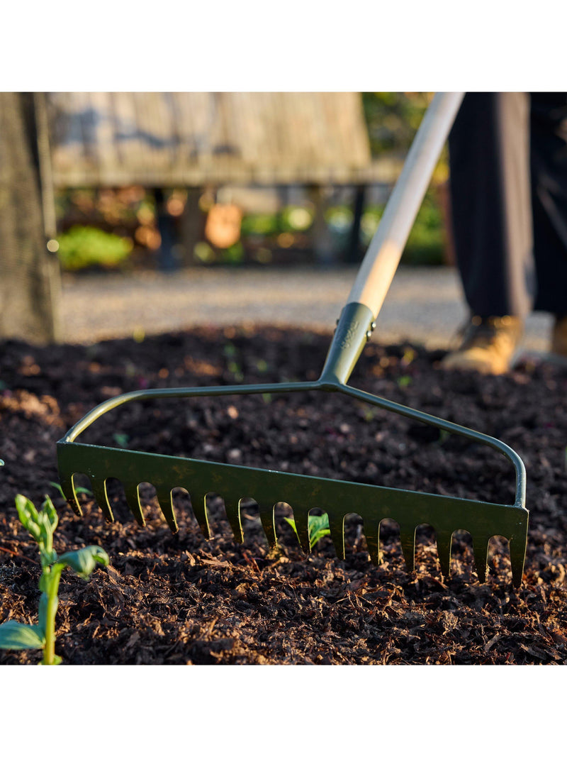 Burgon & Ball green ground rake with ash handle (British brand)