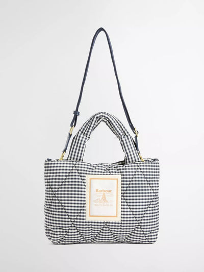 John Lewis Barbour Riah Gingham Quilted Mini Tote Bag Navy White- Buy online at McGrocer