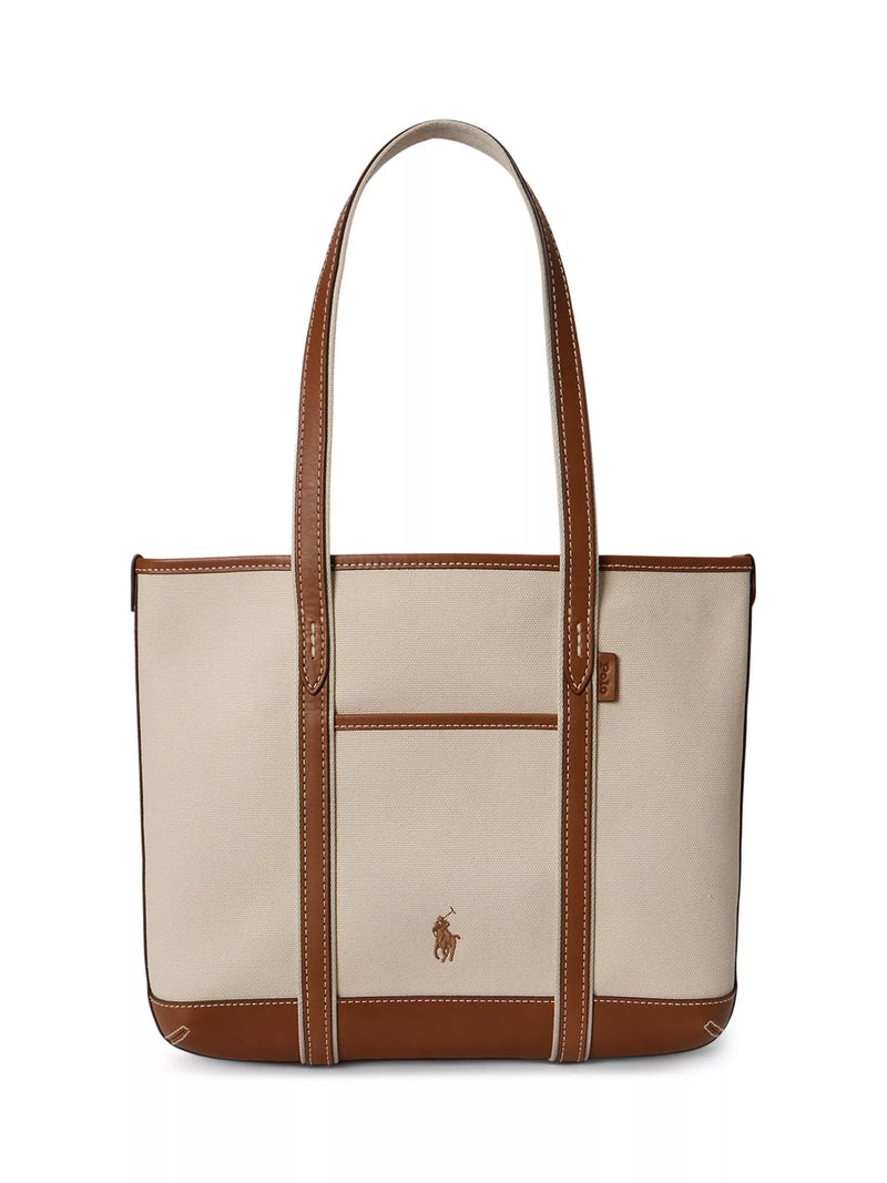 Polo Ralph Lauren Cotton Canvas Small Shopper Tote Bag, Ecru/Cuoio