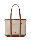 Polo Ralph Lauren Cotton Canvas Small Shopper Tote Bag, Ecru/Cuoio
